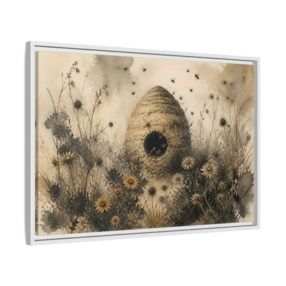Side Mockup 10. Abandoned Beehive Among Wildflowers shown as framed canvas print
