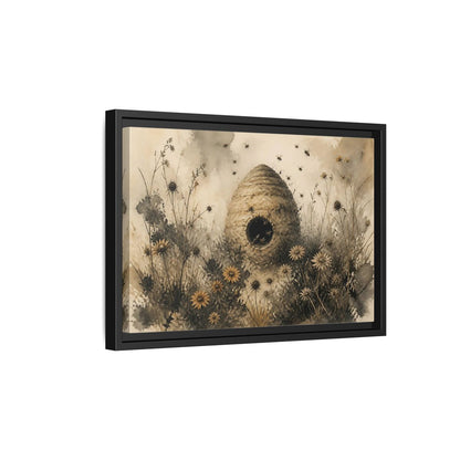 Side Mockup 6. Abandoned Beehive Among Wildflowers shown as framed canvas print