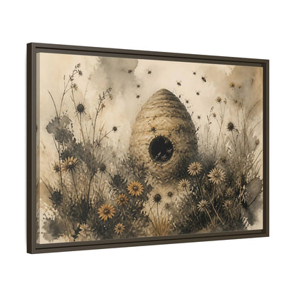 Side Mockup 11. Abandoned Beehive Among Wildflowers shown as framed canvas print
