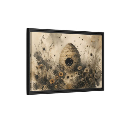 Side Mockup 3. Abandoned Beehive Among Wildflowers shown as framed canvas print