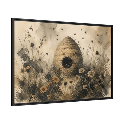 Side Mockup 12. Abandoned Beehive Among Wildflowers shown as framed canvas print