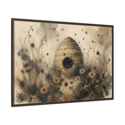 Side Mockup 8. Abandoned Beehive Among Wildflowers shown as framed canvas print