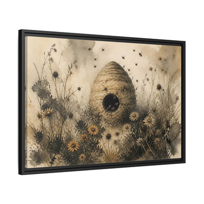 Side Mockup 14. Abandoned Beehive Among Wildflowers shown as framed canvas print