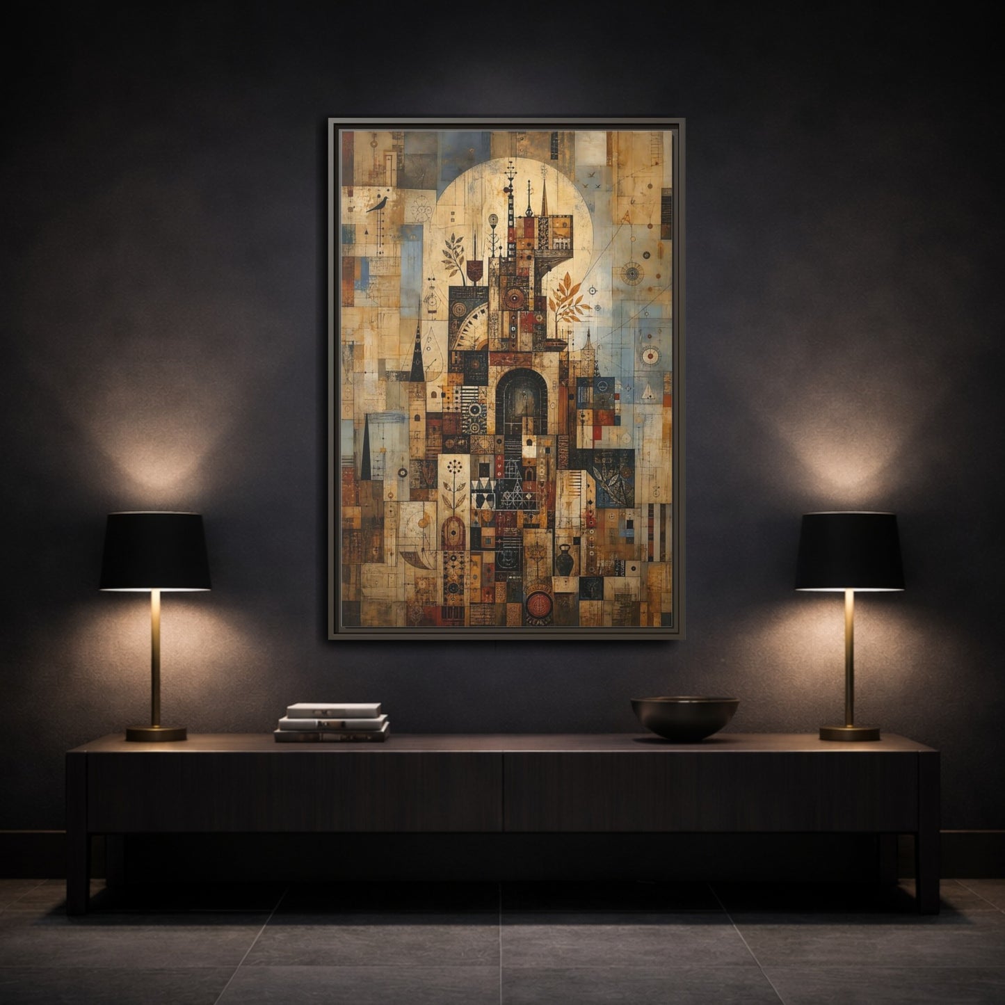 Abstract Architecture Architectural Framed Canvas Wall Art - Living Room, Above Sofa shown as canvas wall art
