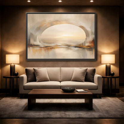 Mockup 2. Abstract Abstract Archway Neutral Gold Abstract shown as stretched canvas wall art