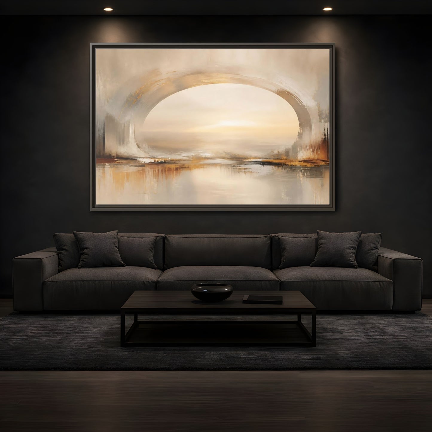 Mockup 3. Abstract Abstract Archway Neutral Gold Abstract shown as stretched canvas wall art