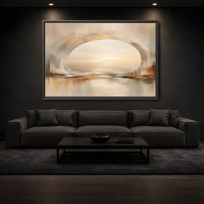 Mockup 3. Abstract Abstract Archway Neutral Gold Abstract shown as stretched canvas wall art