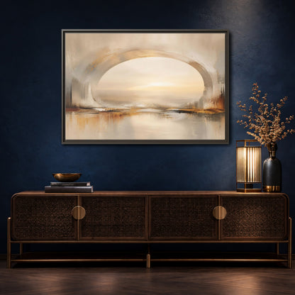 Mockup 4. Abstract Abstract Archway Neutral Gold Abstract shown as stretched canvas wall art