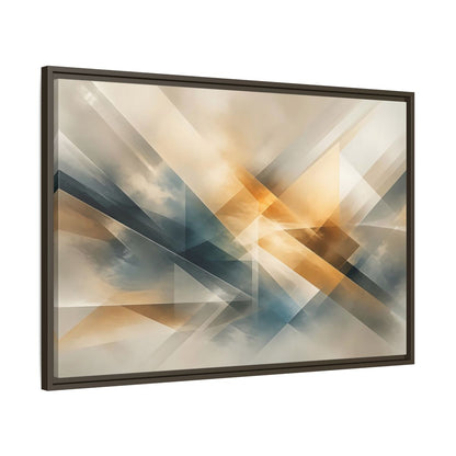 Blue gold beige geometric abstract canvas wall art with decorative floating frame - main image