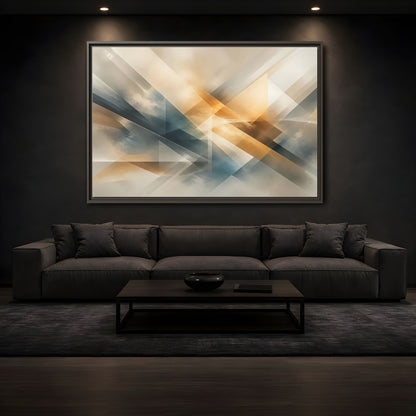 Geometric abstract framed canvas print for modern living room decor