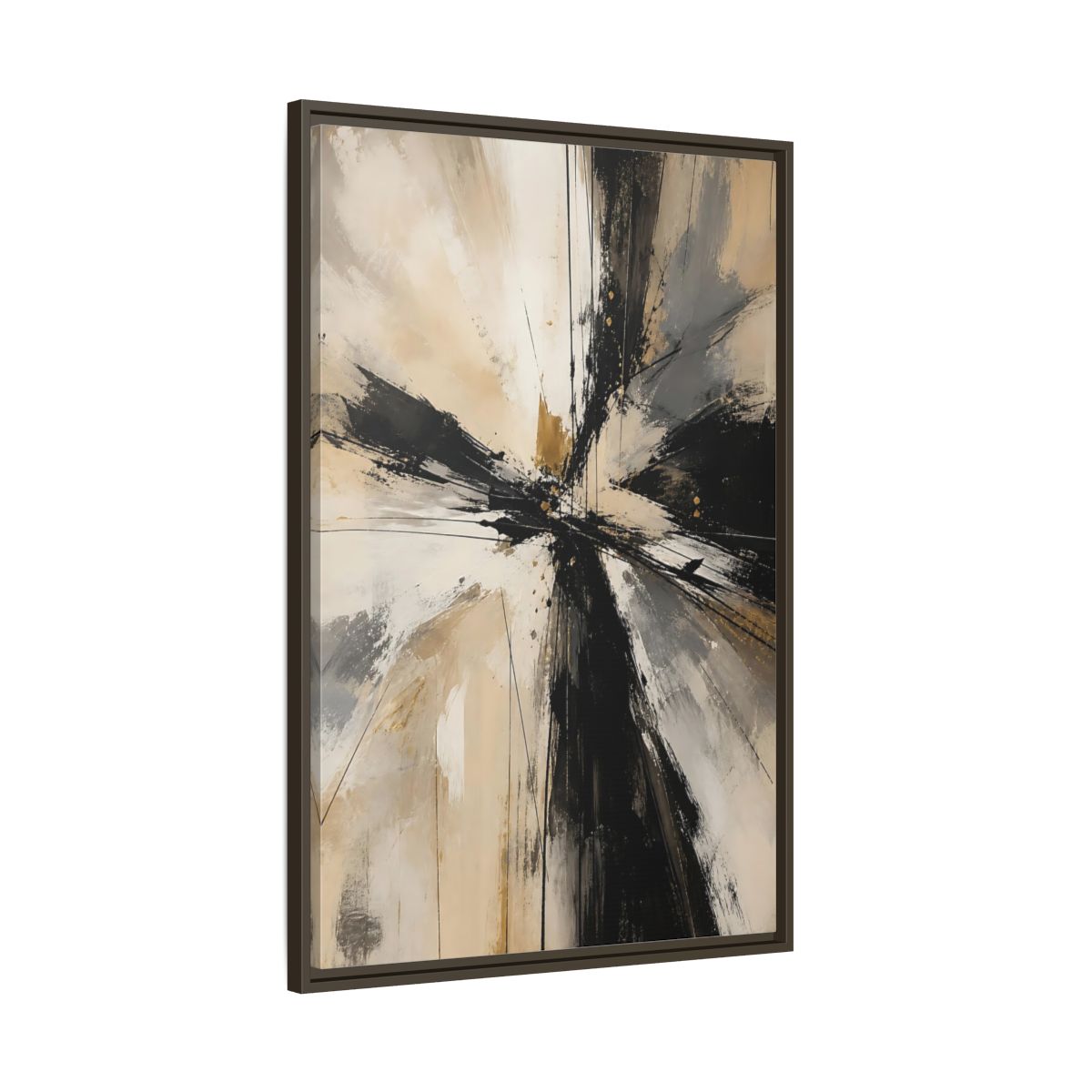 Main Mockup. Abstract Abstract Burst Black White Gold shown as stretched canvas wall art