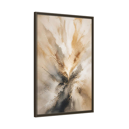 Main Mockup. Abstract Abstract Burst Brown And Gold Abstract shown as stretched canvas wall art