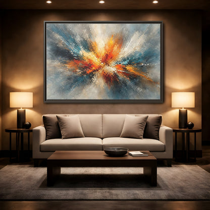 Mockup 2. Abstract Abstract Burst Vibrant Abstract shown as stretched canvas wall art
