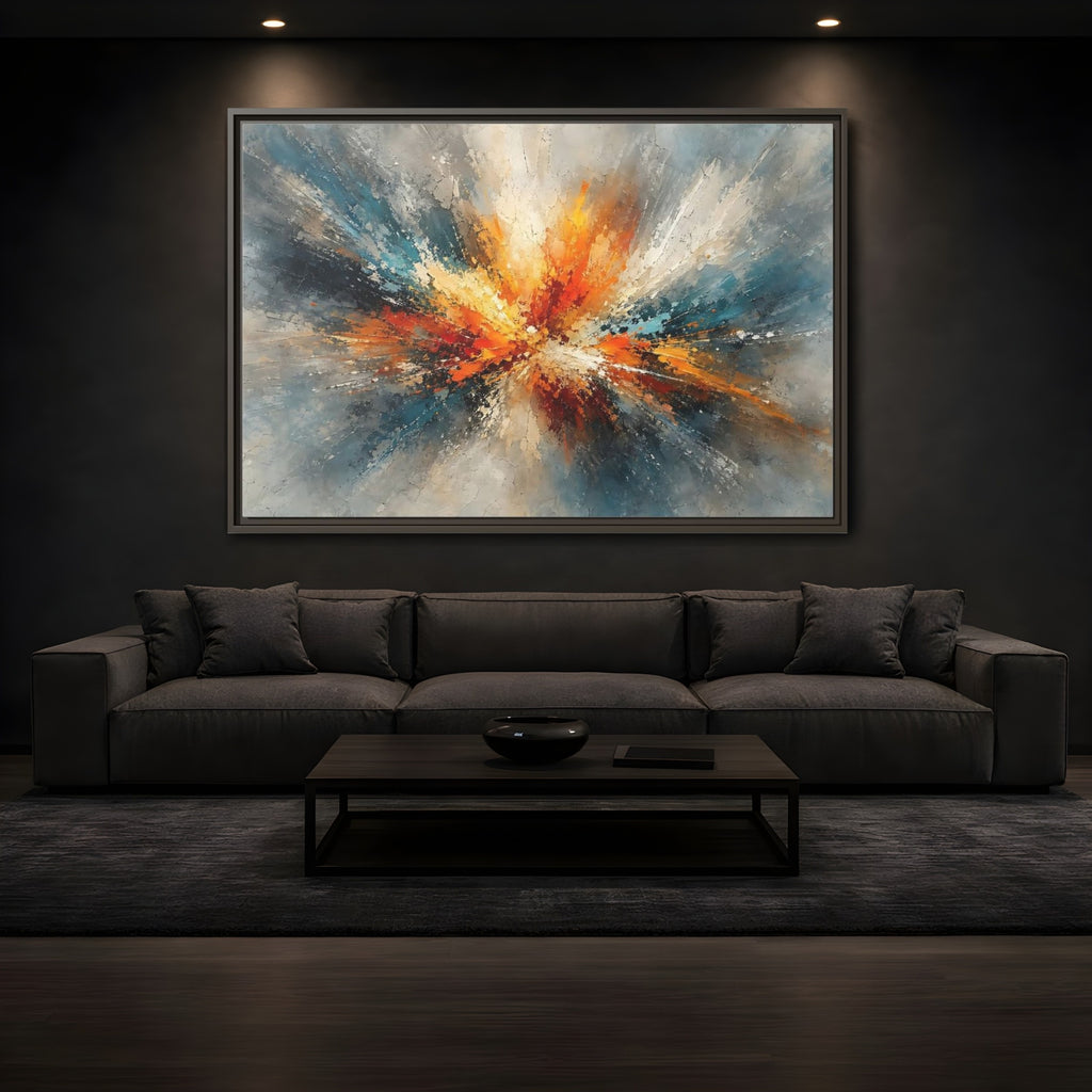 Mockup 3. Abstract Abstract Burst Vibrant Abstract shown as stretched canvas wall art