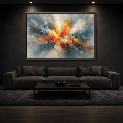 Mockup 3. Abstract Abstract Burst Vibrant Abstract shown as stretched canvas wall art