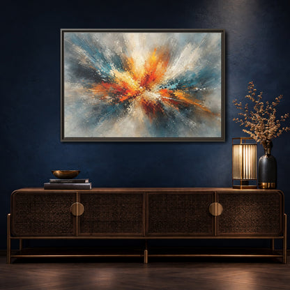 Mockup 4. Abstract Abstract Burst Vibrant Abstract shown as stretched canvas wall art