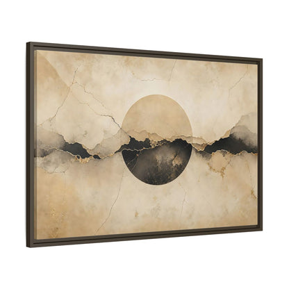 Main Mockup. Abstract Abstract Circle Beige And Black Abstract shown as stretched canvas wall art