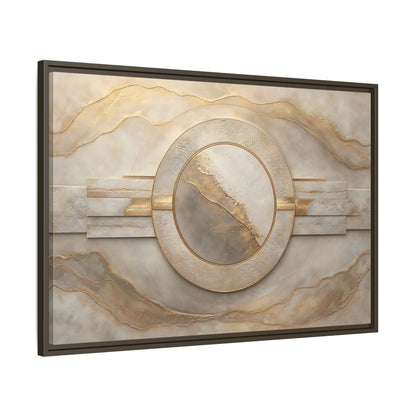 Main Mockup. Abstract Abstract Circle Gold And Beige Abstract shown as stretched canvas wall art