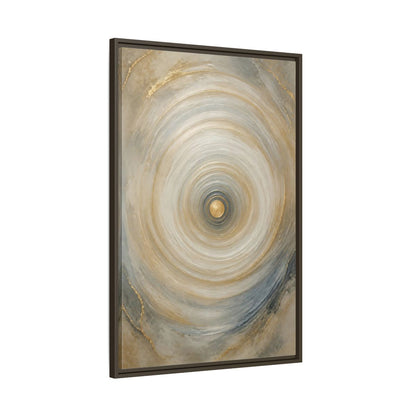 Abstract Circle Gold Grey Framed Canvas Wall Art - Modern Decor for Living Room, Above Fireplace shown as canvas wall art