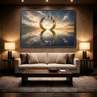 Mockup 2. Abstract Abstract Circle Golden Abstract Circle shown as stretched canvas wall art