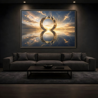Mockup 3. Abstract Abstract Circle Golden Abstract Circle shown as stretched canvas wall art