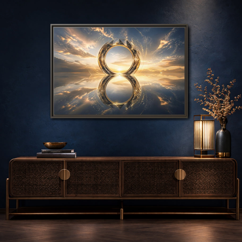 Mockup 4. Abstract Abstract Circle Golden Abstract Circle shown as stretched canvas wall art