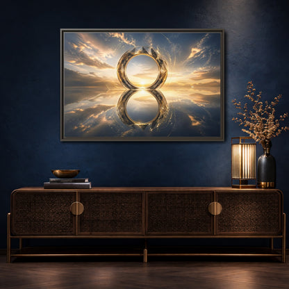 Mockup 4. Abstract Abstract Circle Golden Abstract Circle shown as stretched canvas wall art