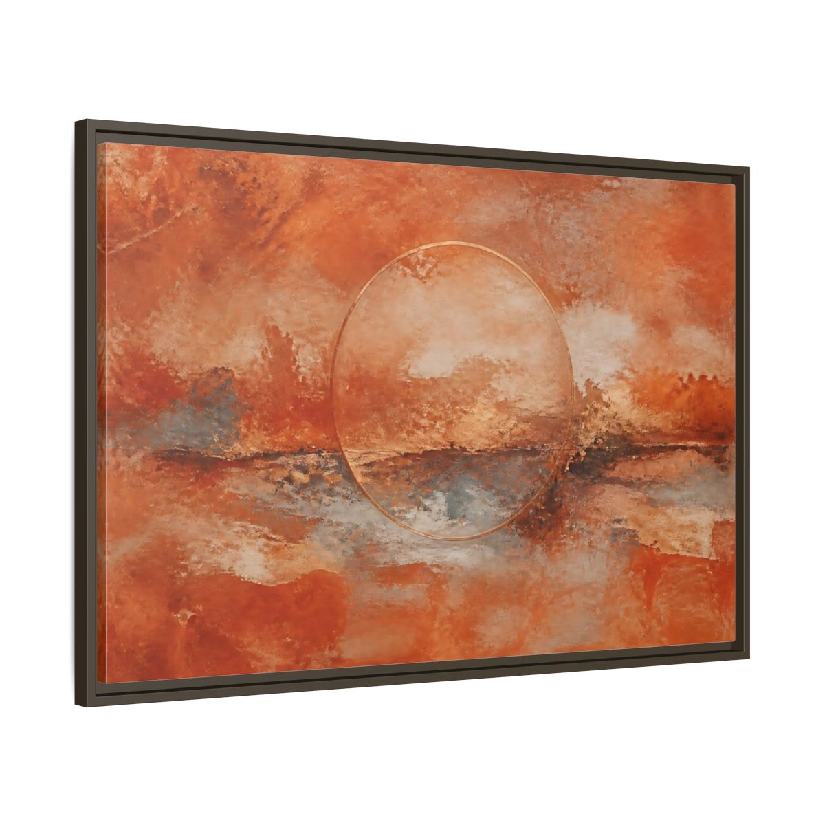 Main Mockup. Abstract Abstract Circle Orange And Gold shown as stretched canvas wall art
