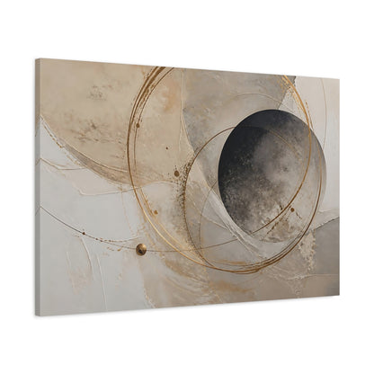 Main Mockup. Abstract Abstract Circles Beige Gold Abstract shown as stretched canvas wall art