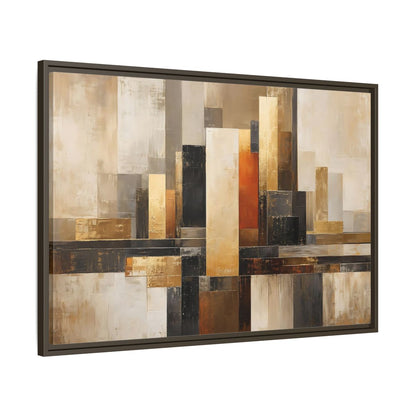 Main Mockup. Abstract Abstract Cityscape Gold Abstract Art shown as stretched canvas wall art