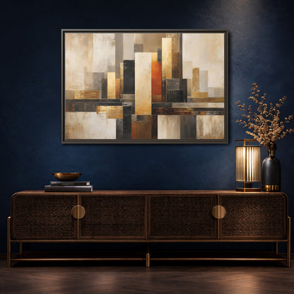 Mockup 4. Abstract Abstract Cityscape Gold Abstract Art shown as stretched canvas wall art