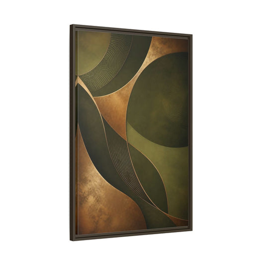 Main Mockup. Abstract Abstract Curves Green And Gold shown as stretched canvas wall art