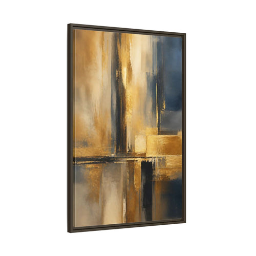 Main Mockup. Abstract Abstract Design Gold And Blue Abstract shown as stretched canvas wall art