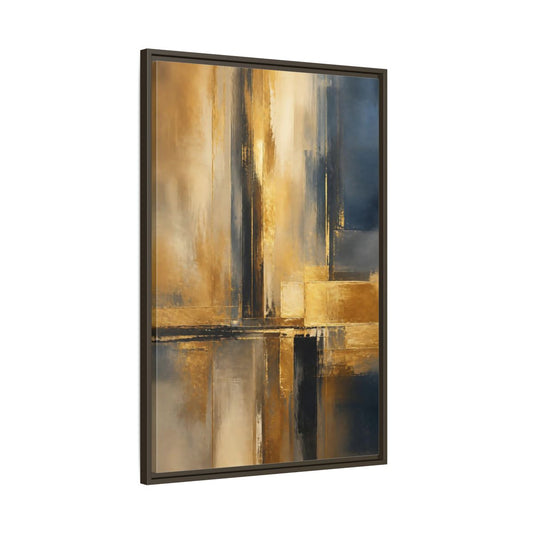 Main Mockup. Abstract Abstract Design Gold And Blue Abstract shown as stretched canvas wall art