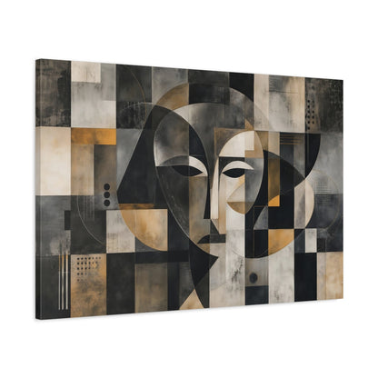 Main Mockup. Abstract Abstract Face Black Gold Abstract shown as stretched canvas wall art