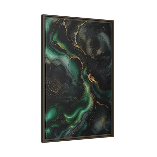 Main Mockup. Abstract Abstract Floral Emerald Gold Abstract shown as stretched canvas wall art