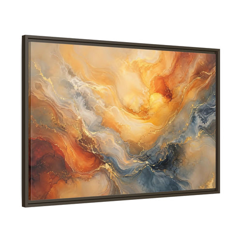 Main Mockup. Abstract Abstract Flow Gold And Blue Abstract shown as stretched canvas wall art