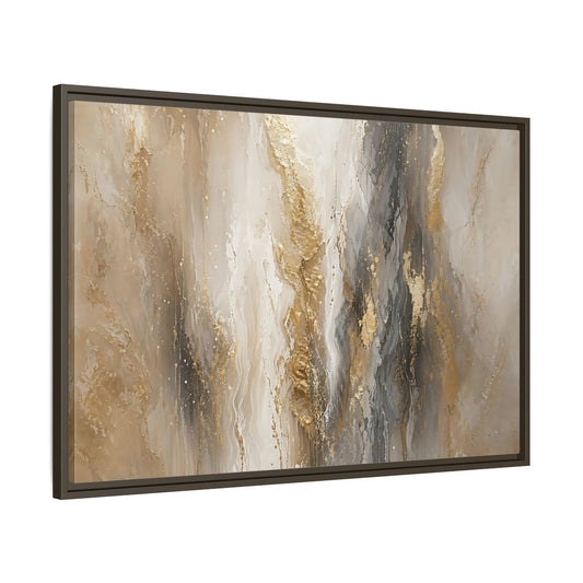 Main Mockup. Abstract Abstract Flow Gold And Gray Abstract shown as stretched canvas wall art