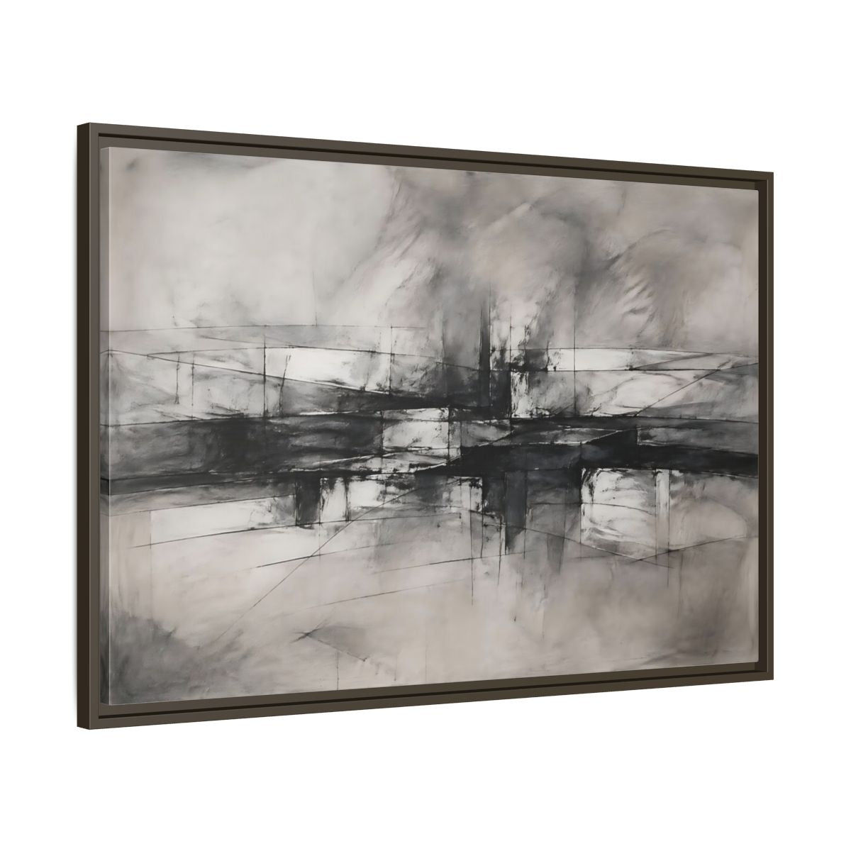Main Mockup. Abstract Abstract Forms Black And White Abstract shown as stretched canvas wall art