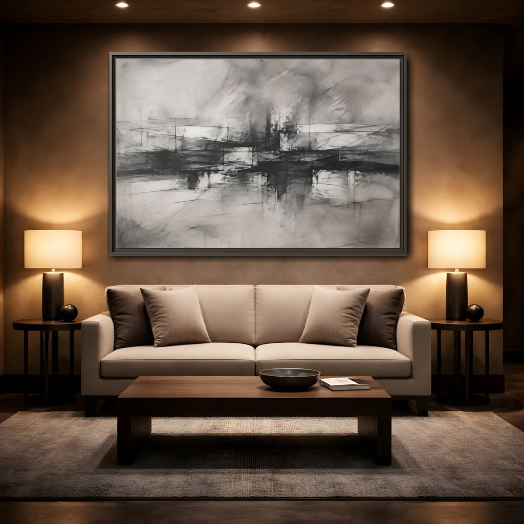 Mockup 2. Abstract Abstract Forms Black And White Abstract shown as stretched canvas wall art