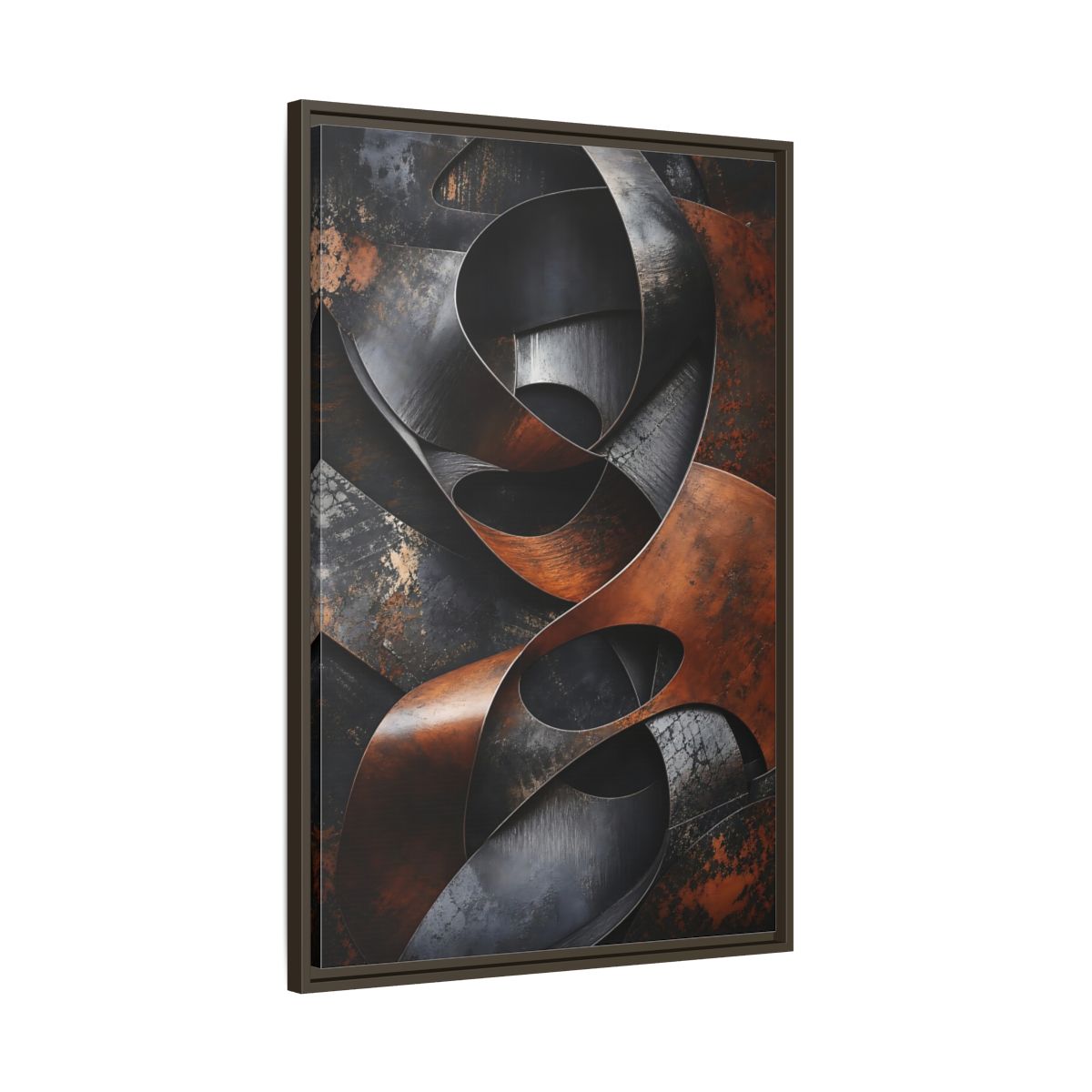 Abstract Forms Brown Black Framed Canvas Wall Art - Industrial Living Room, Above Sofa shown as canvas wall art