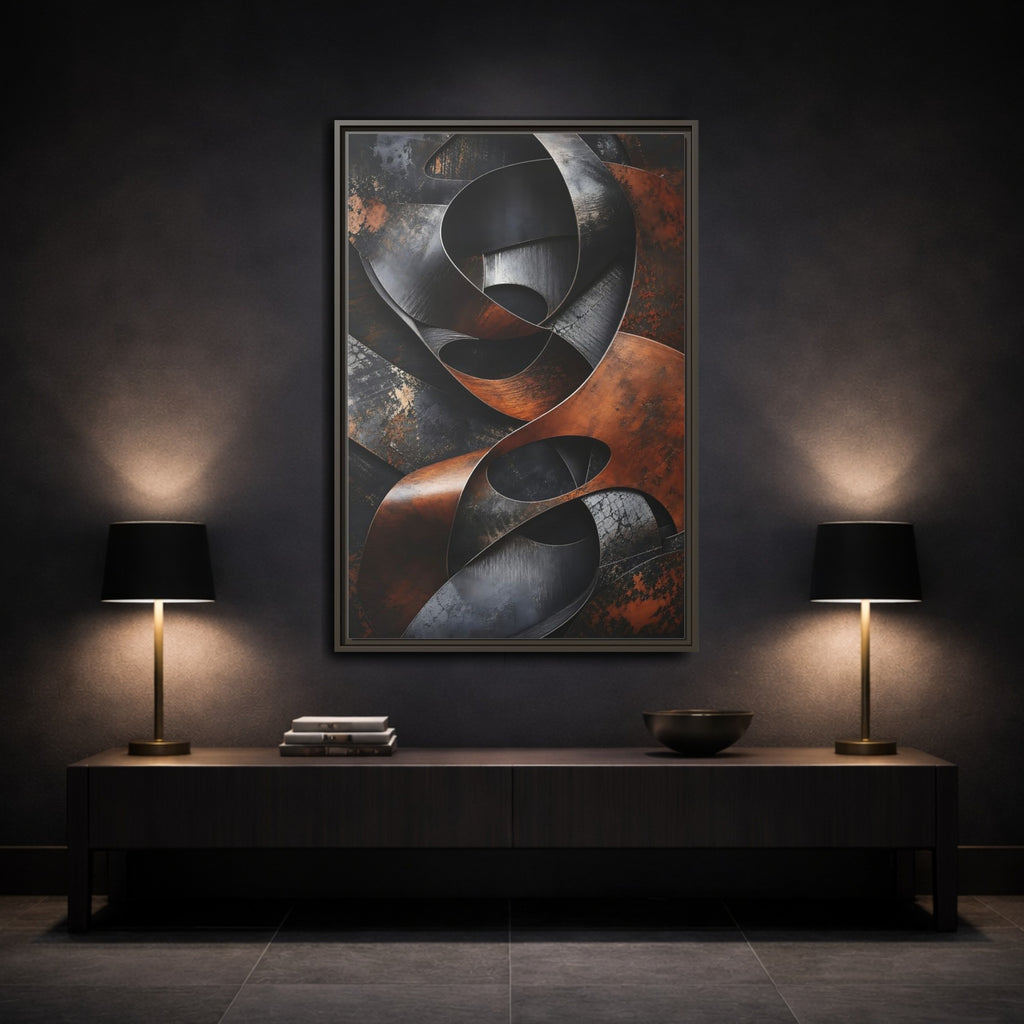 Mockup 3. Abstract Abstract Forms Brown Black Abstract shown as stretched canvas wall art