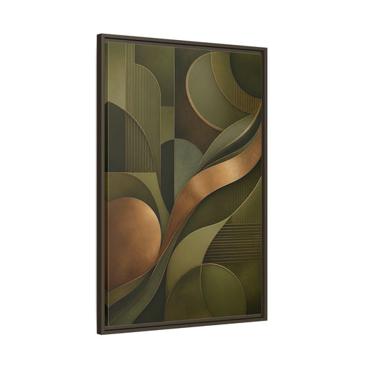 Main Mockup. Abstract Abstract Forms Green And Gold shown as stretched canvas wall art