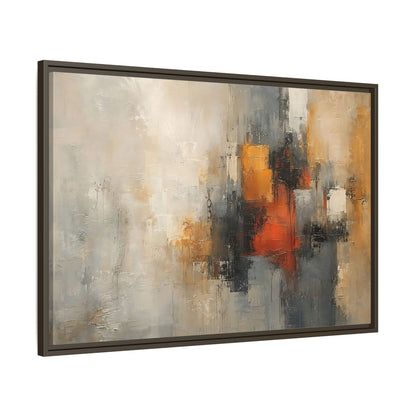 Main Mockup. Abstract Abstract Forms Orange Grey Abstract shown as stretched canvas wall art