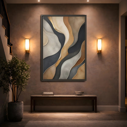 Mockup 2. Abstract Abstract Layers Neutral Gold Abstract shown as stretched canvas wall art