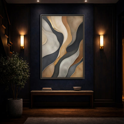 Mockup 4. Abstract Abstract Layers Neutral Gold Abstract shown as stretched canvas wall art