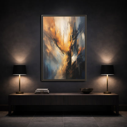 Orange Blue Abstract Lines Gallery-Wrapped Canvas Wall Art Print - Modern Living Room Decor shown as canvas wall art
