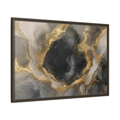 Main Mockup. Abstract Abstract Marble Black Gold Marble shown as stretched canvas wall art