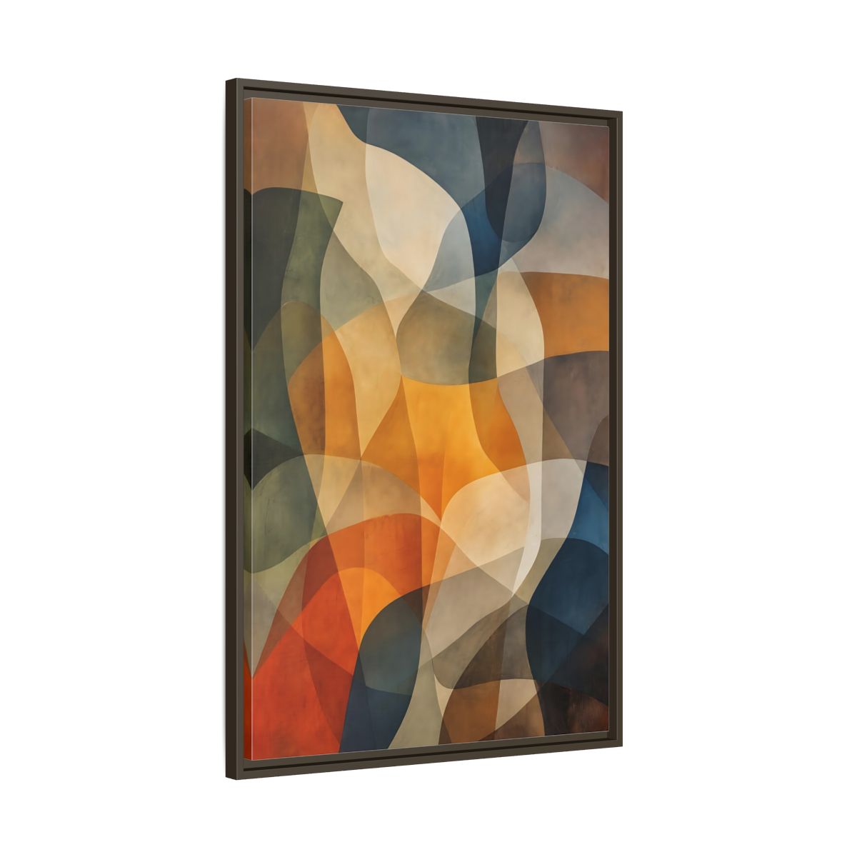 Main Mockup. Abstract Abstract Shapes Abstract Brown Orange Blue shown as stretched canvas wall art