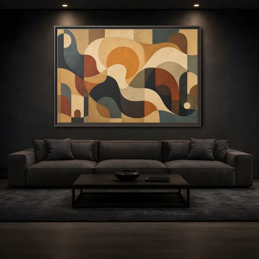 Mockup 3. Abstract Abstract Shapes Abstract Warm Tones shown as stretched canvas wall art